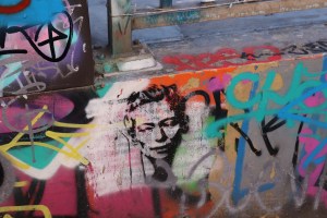 Celebrity spotted Tilda Swinton stencil Graffiti in Leake St, Waterloo, London