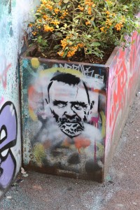 Celebrity spotted Anthony Hopkins Graffiti stencil at Leake St, London. City Street Art