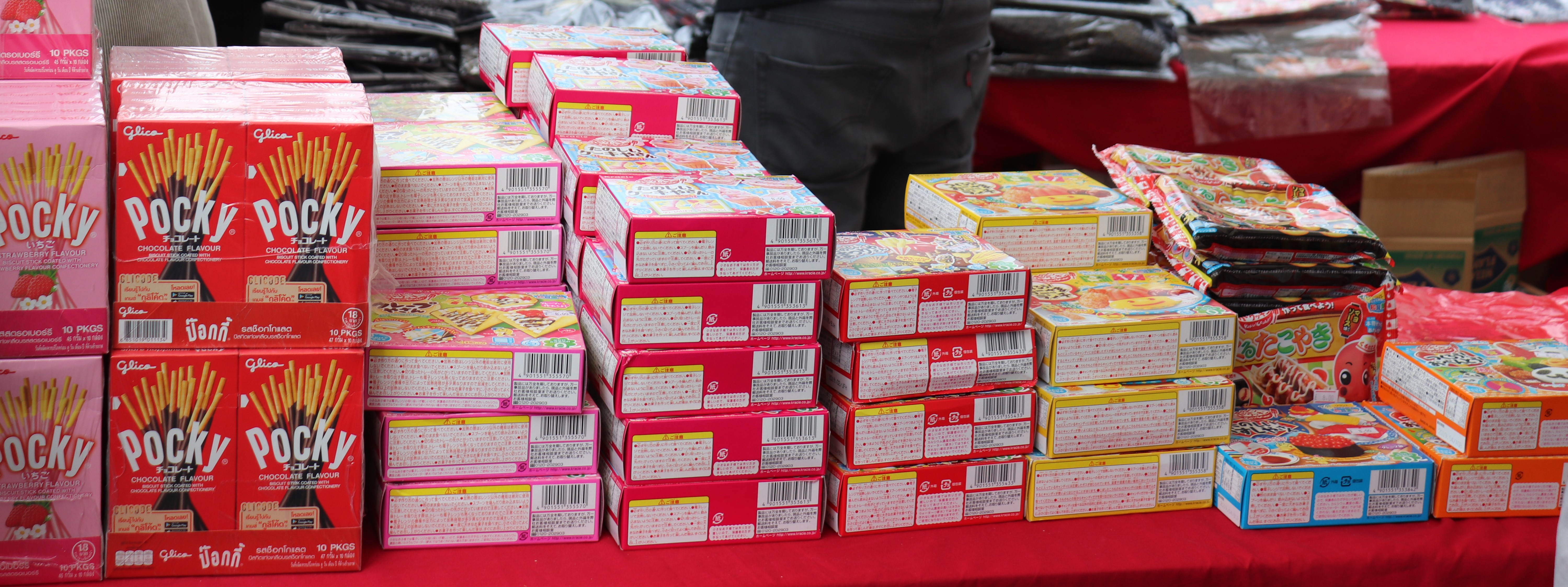 Japanese sweets pocky matcha, chocolate, watermelon